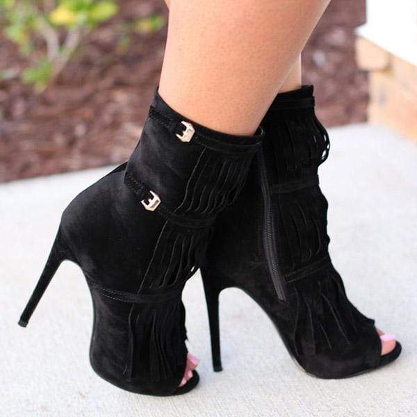 Womens Tassel Zipper Fashion High Heels